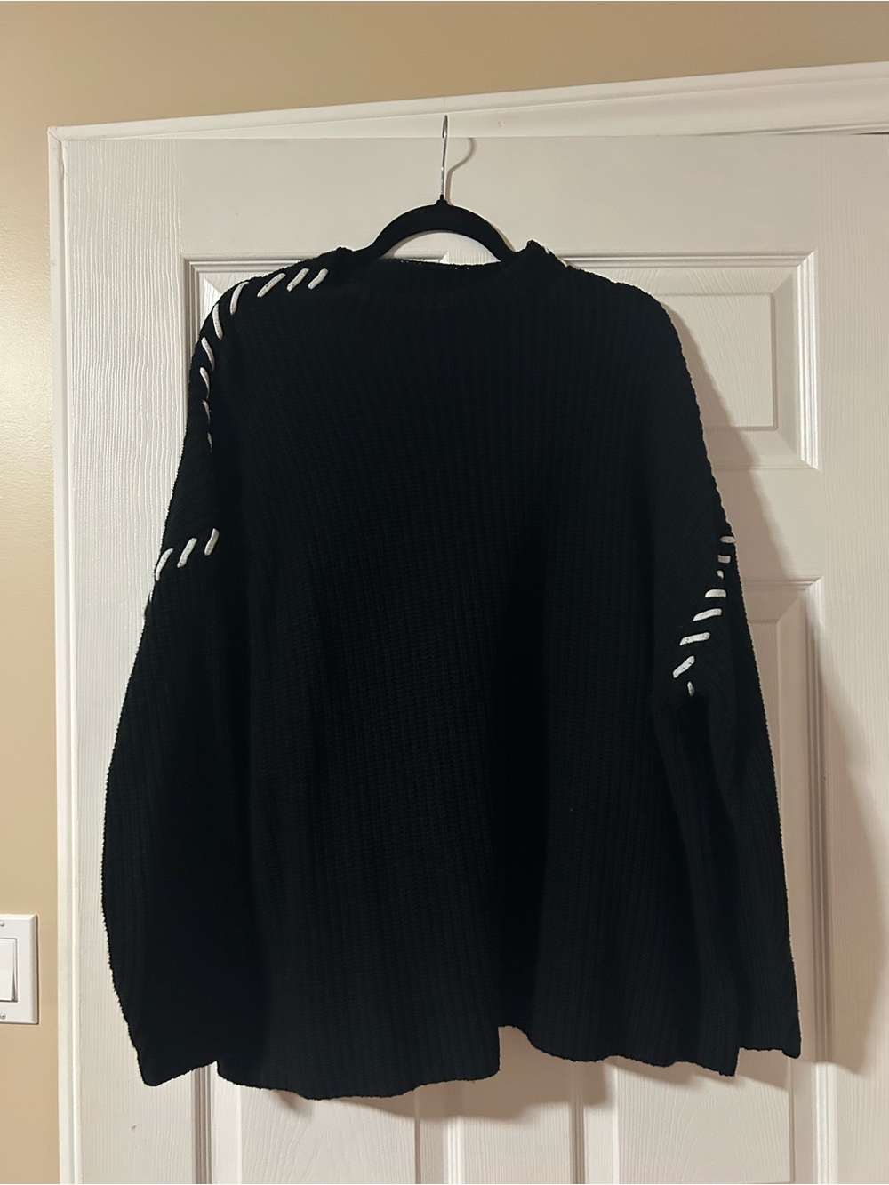Addition Elle Black Crewneck Sweater with White Stitch Accents